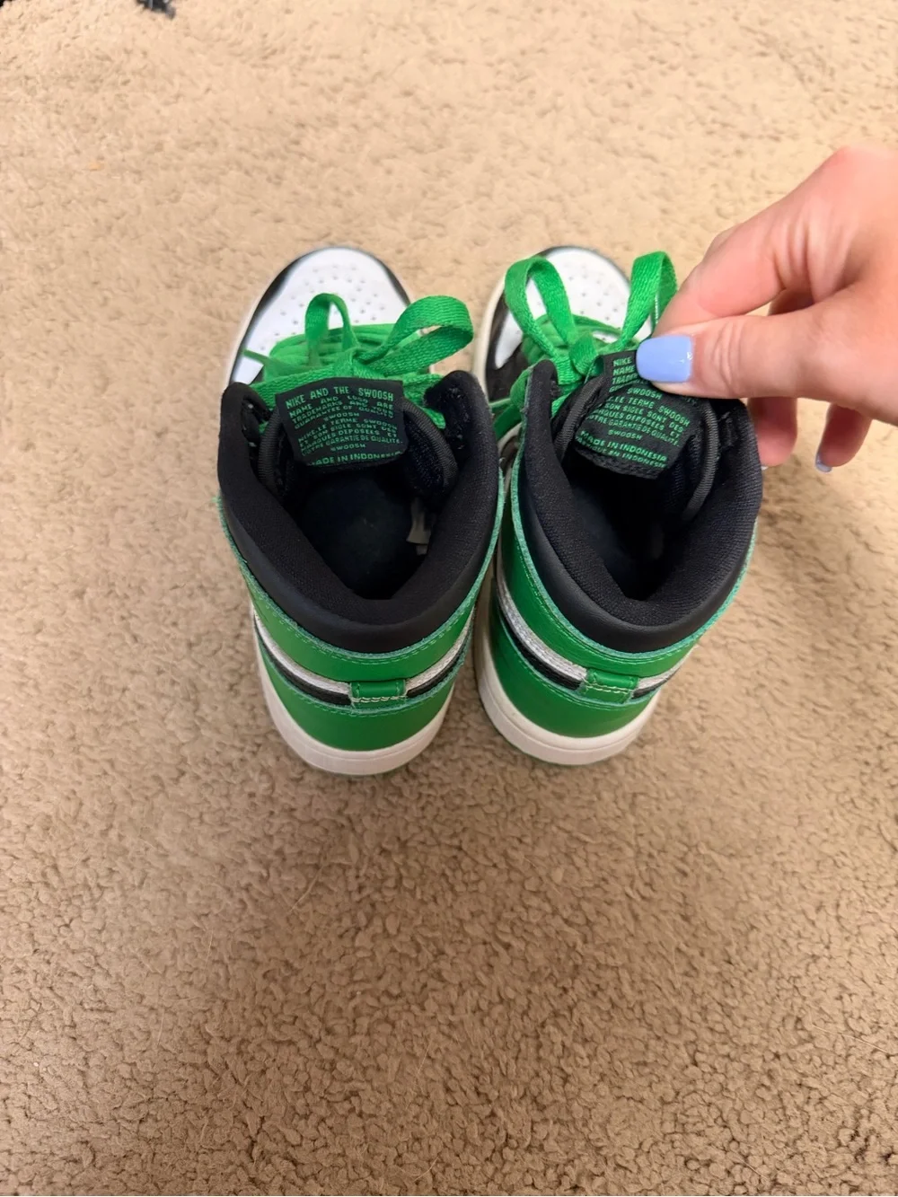 Nike Kids High-Top Sneakers in Black, White & Green